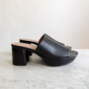 NWT Aerosoles Cassy black leather slide platform sandals size 6.5